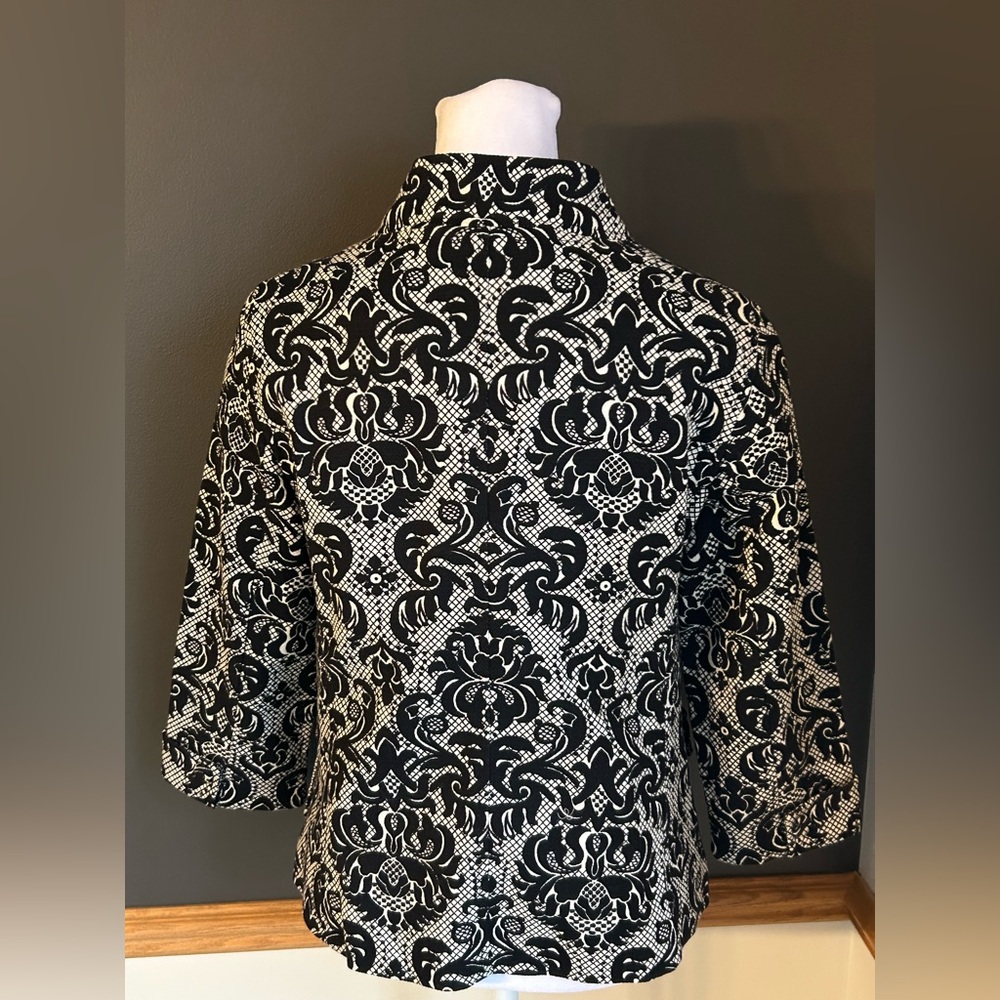 Talbots Blazer Jacket Stand Collar 3/4 Sleeve Black & Beige Paisley Damask 4P - Picture 4 of 7